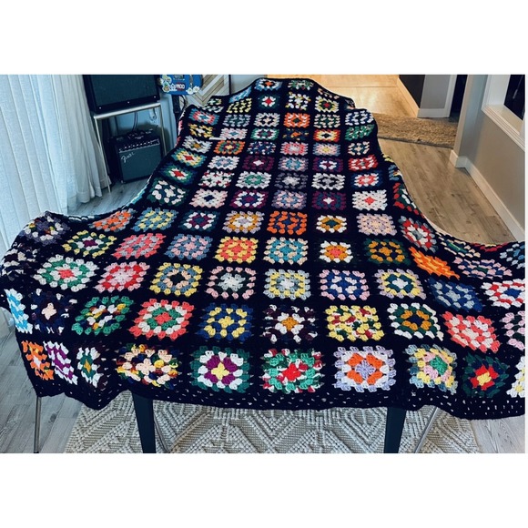 Handmade Other - Vintage Handmade Granny Square Crochet Blanket Throw Large King Size 120"